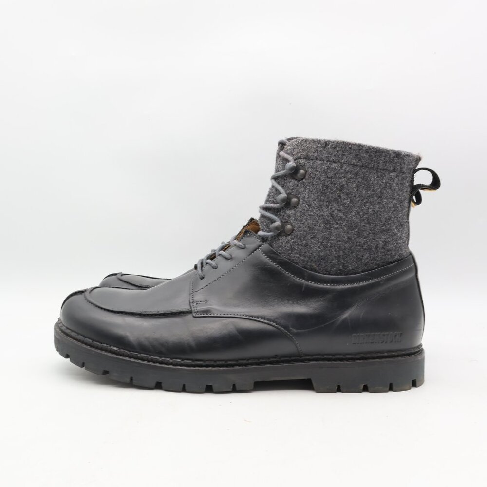 Birkenstock Timmins Men's Size EU 45 US 12 High Black Leather Boots Boiled Wool - Picture 4 of 13
